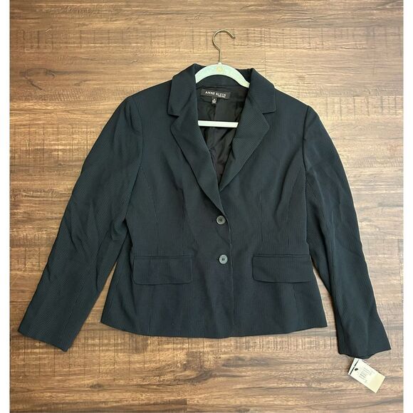 Anne Klein NWT Black Pinstripe Two- Button Blazer, Sz 12, MP $325 - Picture 1 of 9